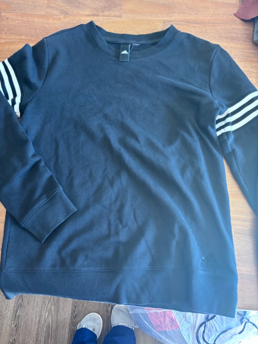 adidas Black Crewneck Sweatshirt with White Sleeve Stripes